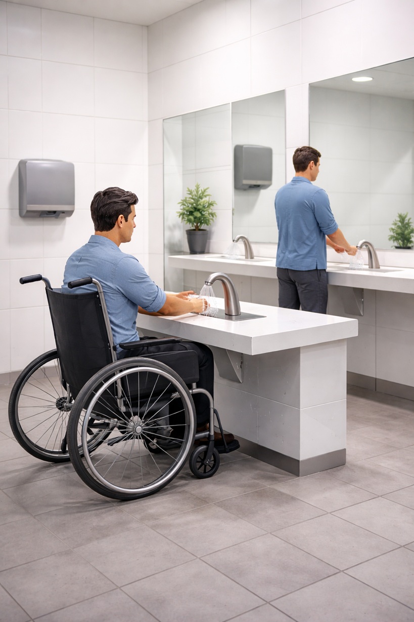 ADA compliant touchless faucet installation height and accessibility diagram